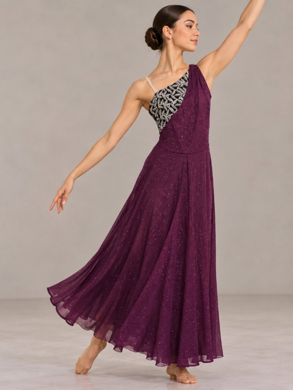 Vintage Dansco Costume Med Adult Dancer Skater Purple Sheer Sparkly One Shoulder